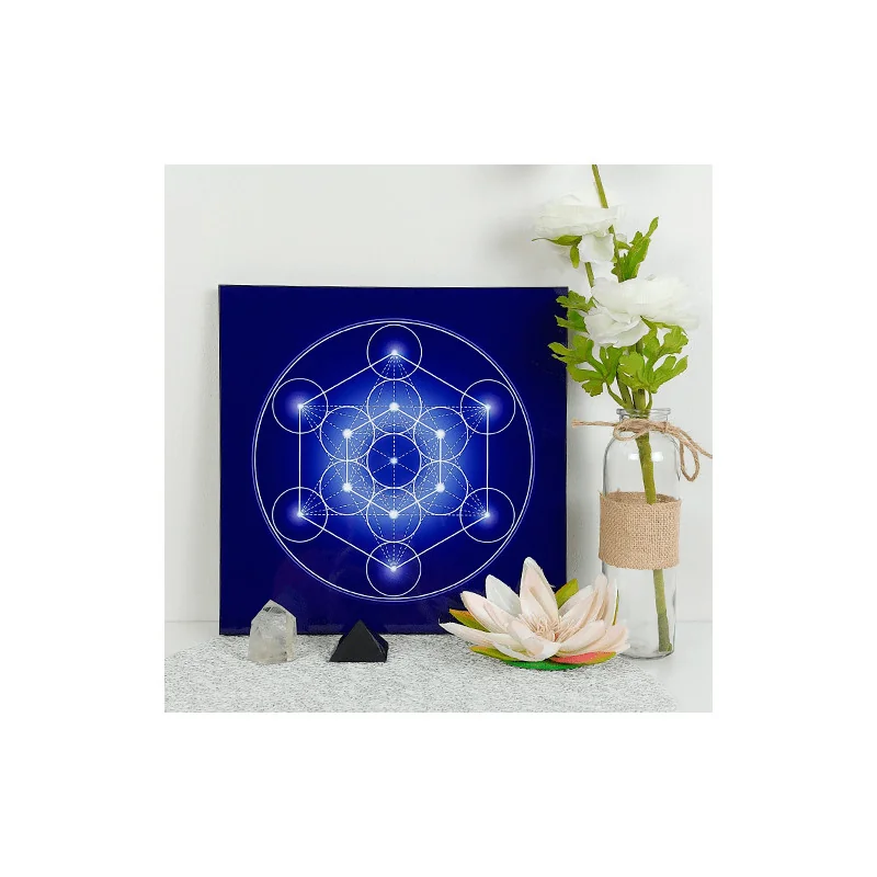 Wooden energising tray with Metatron's Cube (chakras' colours)